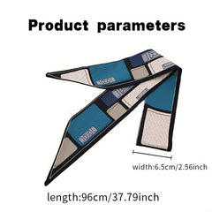 2pcs Geometric Print Skinny Scarf Long Ribbon Neckerchief Vintage Twilly Scarf