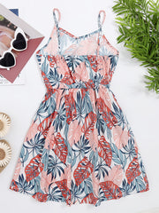 Girls Tropical Leaves V-neck Cami Dress for Party Holiday