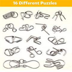 Metal Wire Puzzle Set 16-Piece Brain Test Interlocking Game Chinese Magic Toys