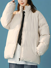 Women's Windproof Thermal Zip Up Thicken Jacket Coat Solid Stand Collar