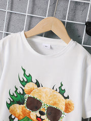 Boys Bear Graphic Casual Outfit Round Neck T shirt & Shorts