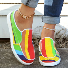 Striped Print Canvas Platform Shoes Slip on Slippers