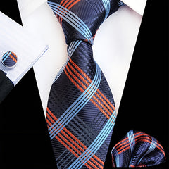Men's Tie Pocket Square Cufflinks Set in 1200 Stitch Jacquard Fabric