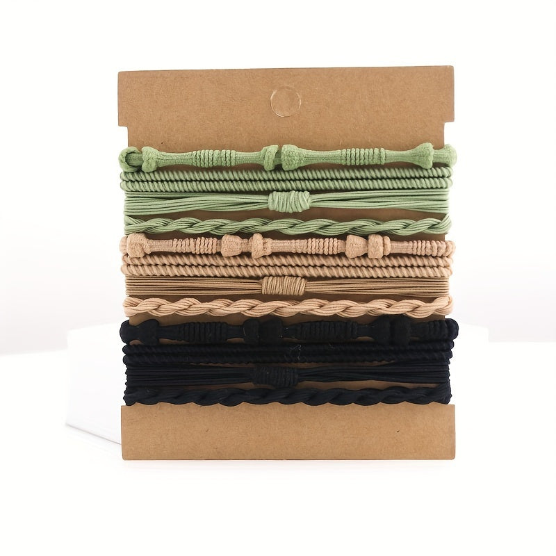 12 Boho Style Hair Tie Bracelets Elastic Ponytail Holder Hair Accessories