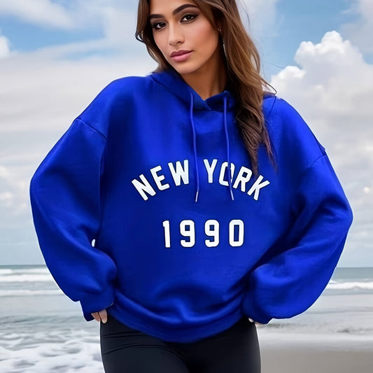 York Print Hoodie Long Sleeve Drawstring Hoodies
