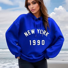 York Print Hoodie Long Sleeve Drawstring Hoodies