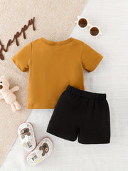 2pcs Bear Embroidery T-shirt & Shorts Set for Babies