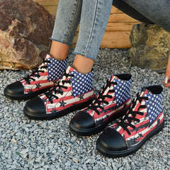 Women's Classic High Top Canvas Shoes Casual Star & Striped Pattern Sneakers