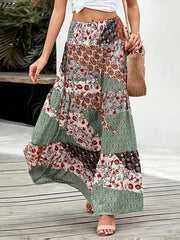Floral Patchwork Print Boho Skirt for Women
