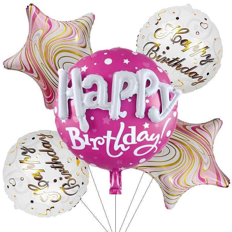 5pcs Happy Birthday Foil Balloons Set for Outdoor Party