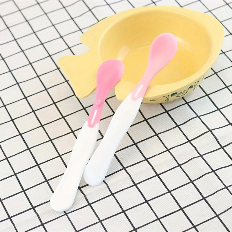 2pcs Baby Temperature Sensing Spoon Silicone Spoon Children's Food Supplement
