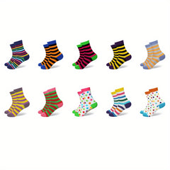 10pairs Girls Kids Comfy Crew Socks Block Socks Children's Socks