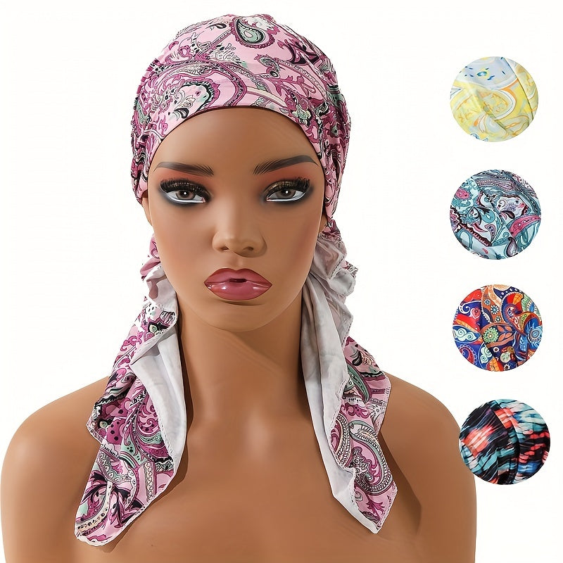 Boho Paisley Print Turban Cap Head Scarf Vintage Elastic Headwraps