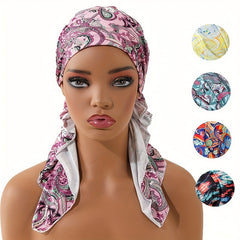 Boho Paisley Print Turban Cap Head Scarf Vintage Elastic Headwraps
