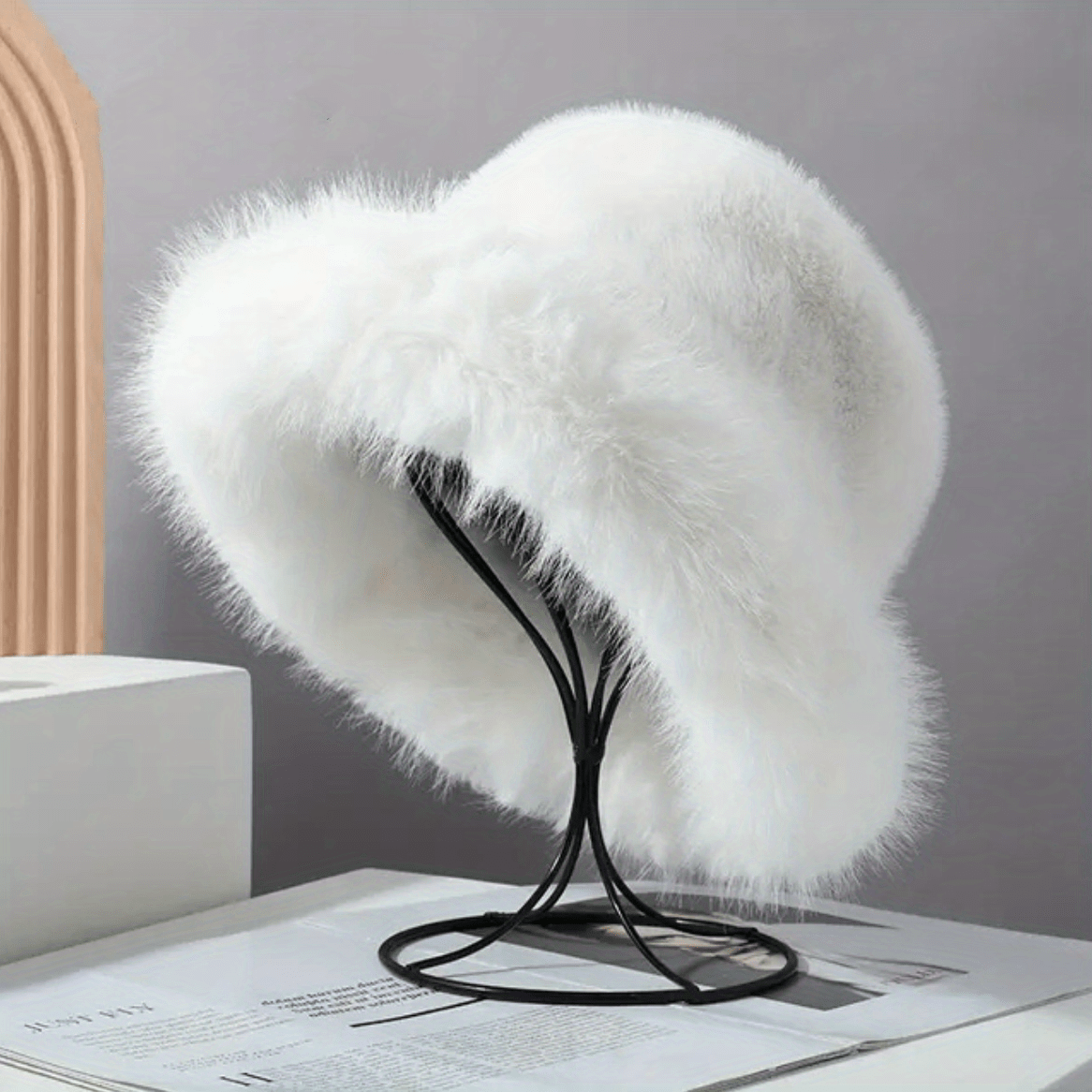 Women's Winter Faux Fur Bucket Hat - Windproof & Warm