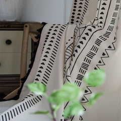 Geometric Print Semi Shading Curtains with Tassel Rod