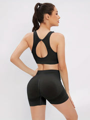 2pcs Hollow Back Sports Bra & High Waist Butt Lifting Shorts Set