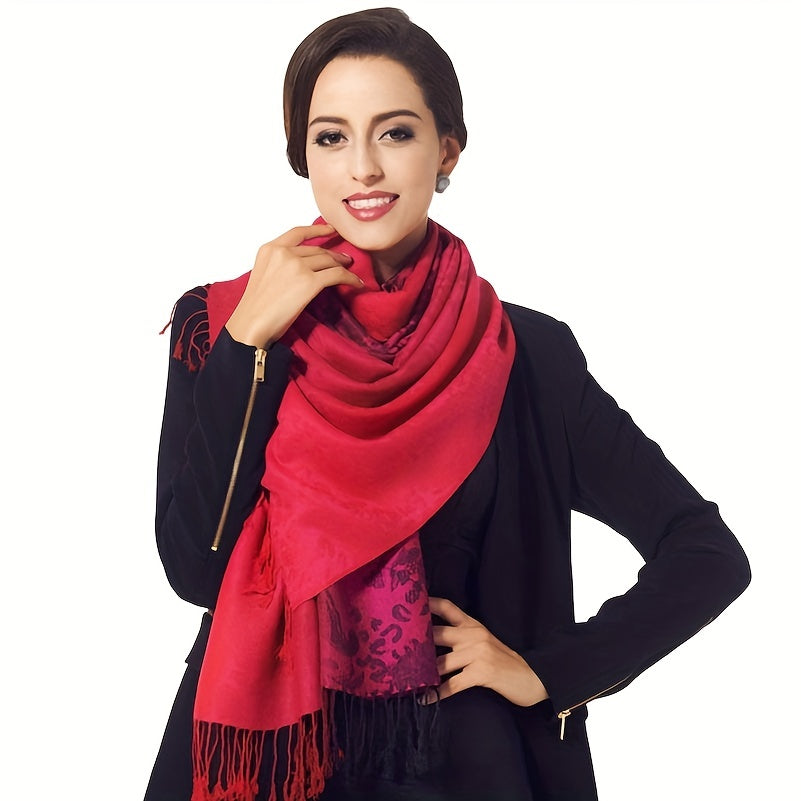Leopard Paisley Jacquard Scarf Tassel Gradient Cotton Shawl