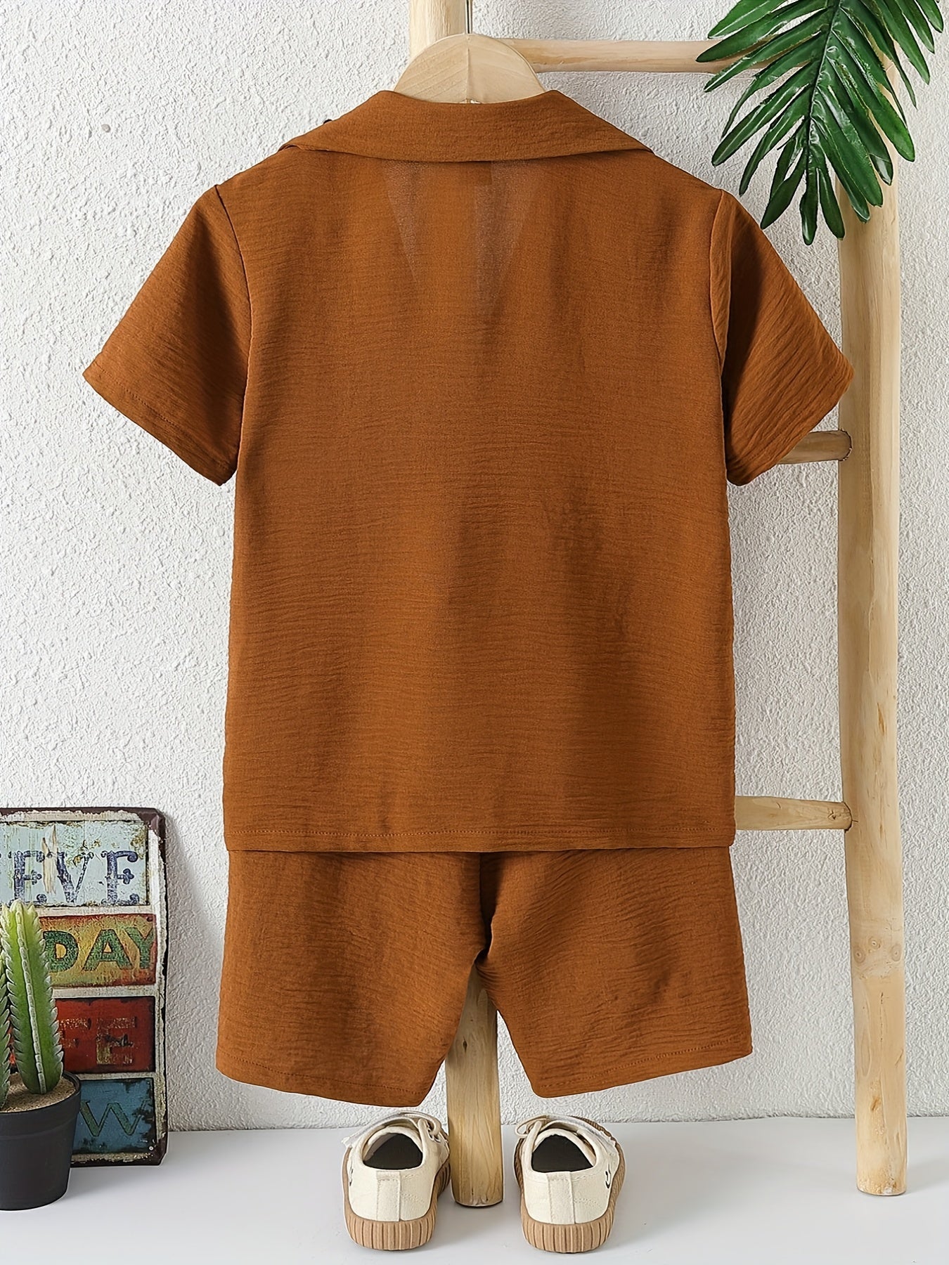 Boy's 2pcs Shirt & Shorts Set, Solid Top, Casual Outfits