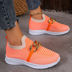 Chain Decor Flying Woven Walking Shoes
