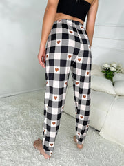 Heart Print Plaid Sleep Bottoms Casual & Comfy Bow Sleep Pants Women's Sleepwear