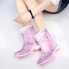 Waterproof Rain Boots Round Toe Slip-On Anti Slip High Boots