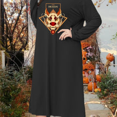 Dragon Graphic Long Sleeve Lounge Dress Plus Size