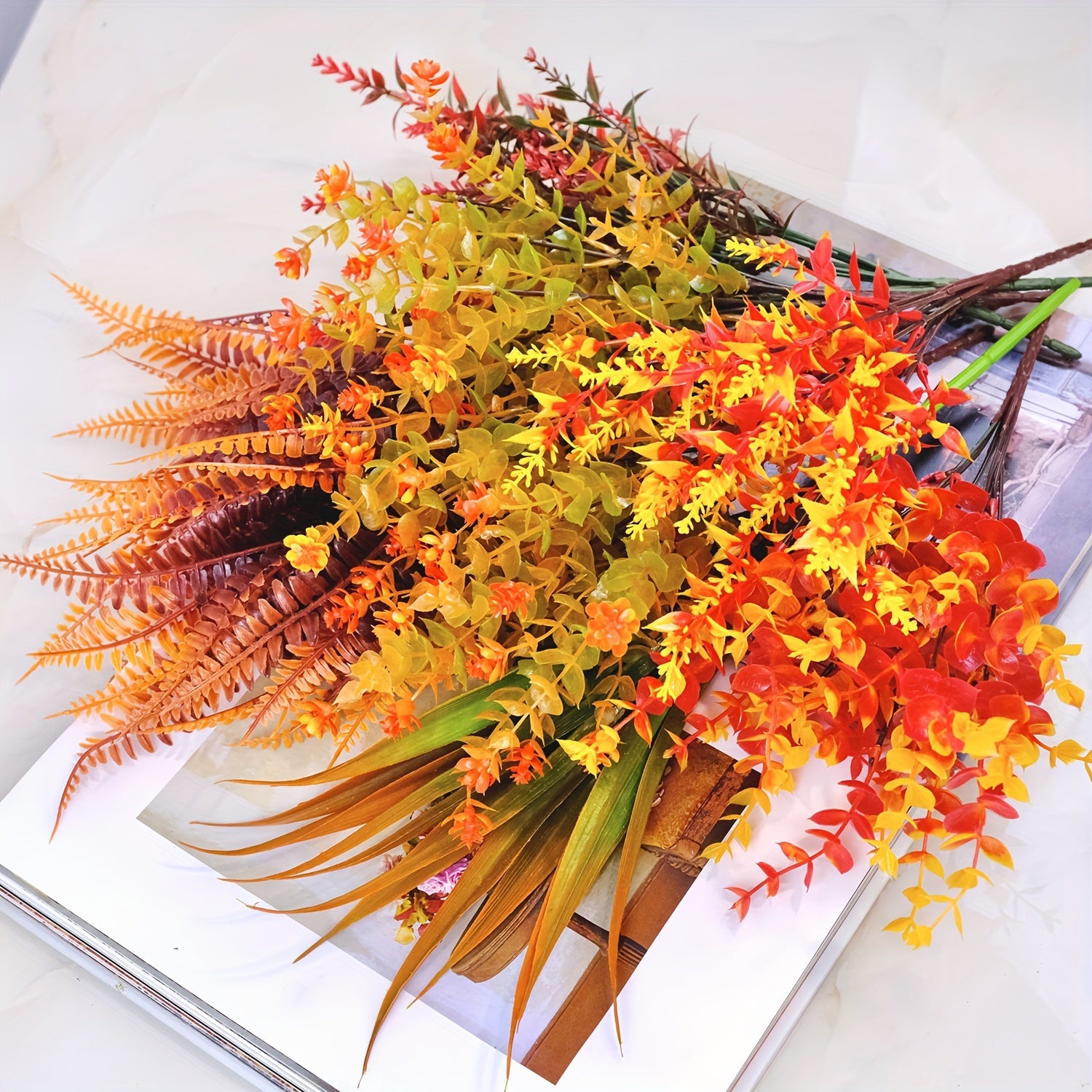 9pcs Artificial Fall Flowers Outdoor UV Resistant Faux Autumn Plants