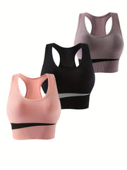 3pcs Colorblock Sports Bras Racer Back Wireless Bra