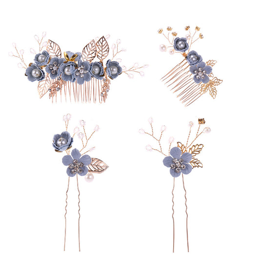 Bridal Hair Comb Pearl Crystal Flower Side Comb Pin