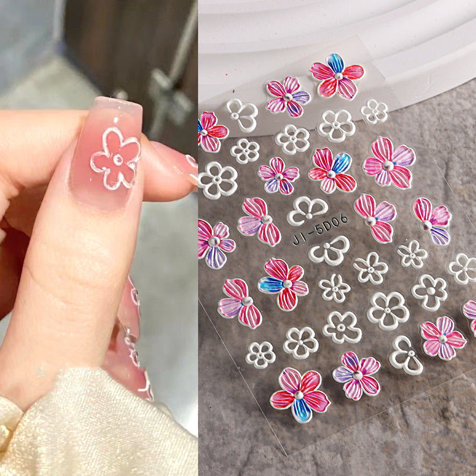 5D Flower Nail Stickers Embossed Stereoscopic Nail Decals Self-adhesive Decals
