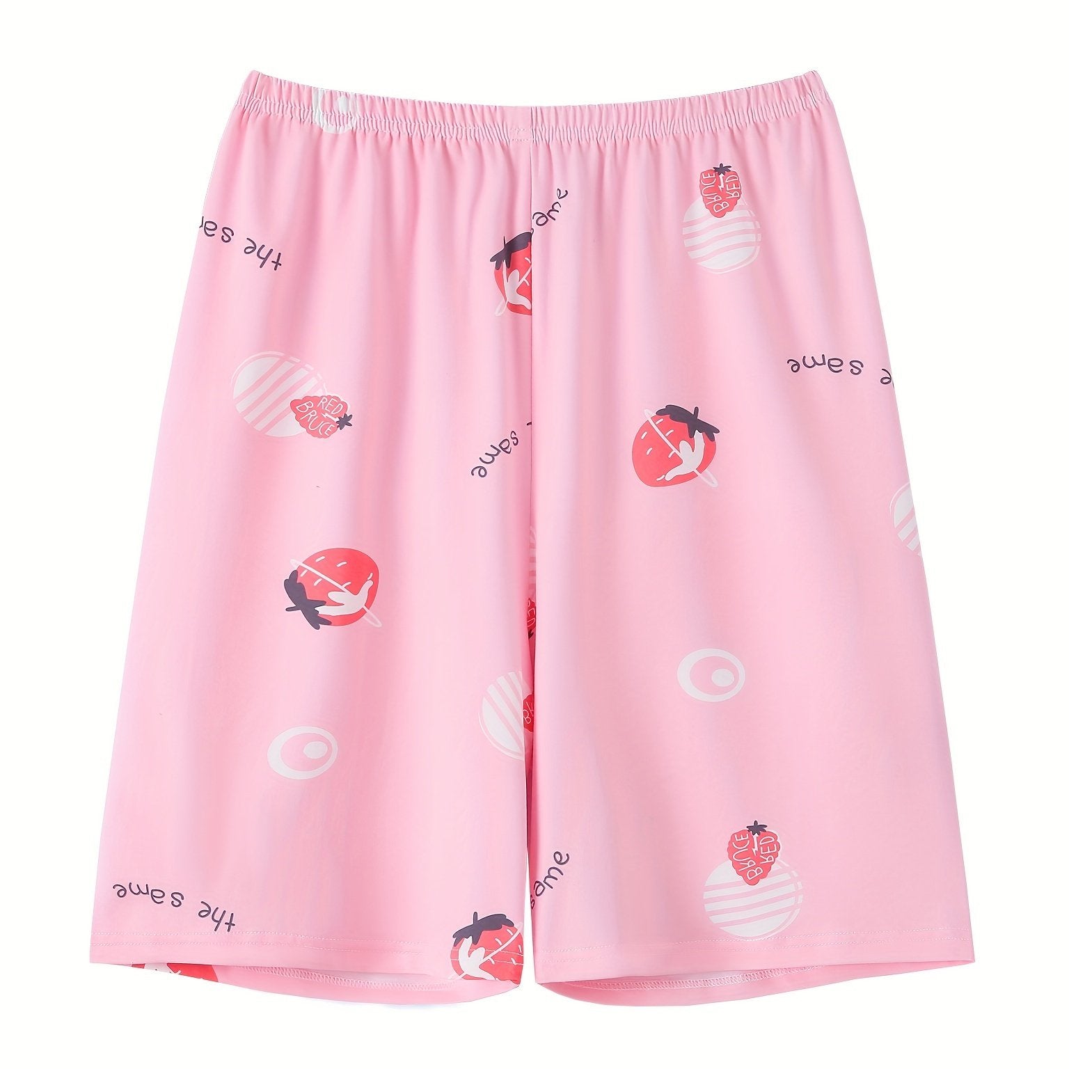 Women's Strawberry & Letter Print High Stretch Shorts