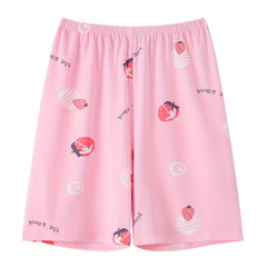 Women's Strawberry & Letter Print High Stretch Shorts