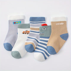 5pairs Boys Kids Cartoon Crew Socks Mesh Breathable Sweat Absorbing