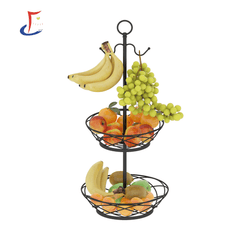 Double Layer Iron Hanging Ring Fruit Basket with Banana Hook