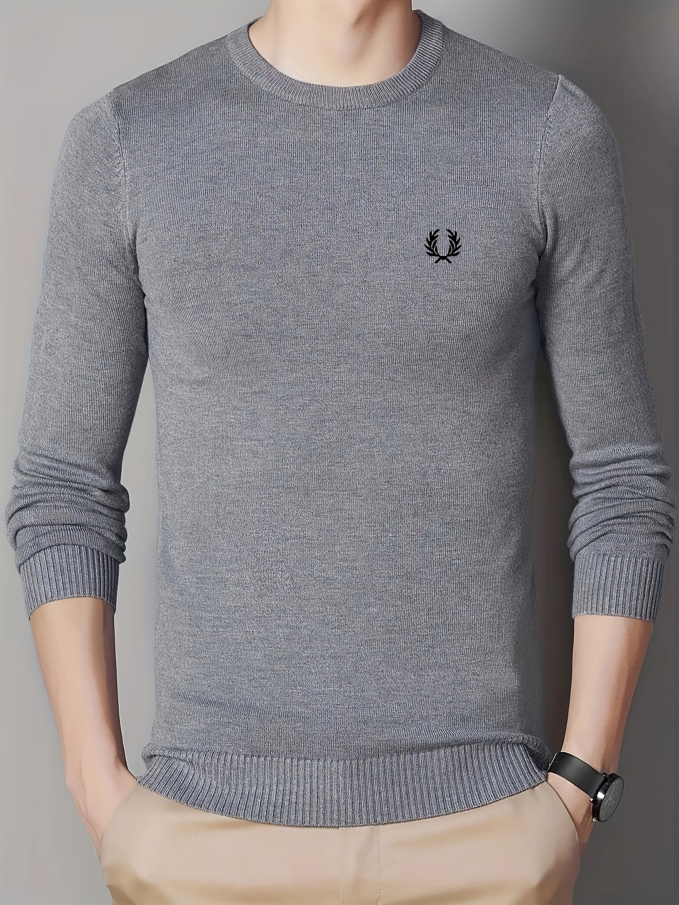 Men's Warm Wreath Pattern Crew Neck Knit Sweater