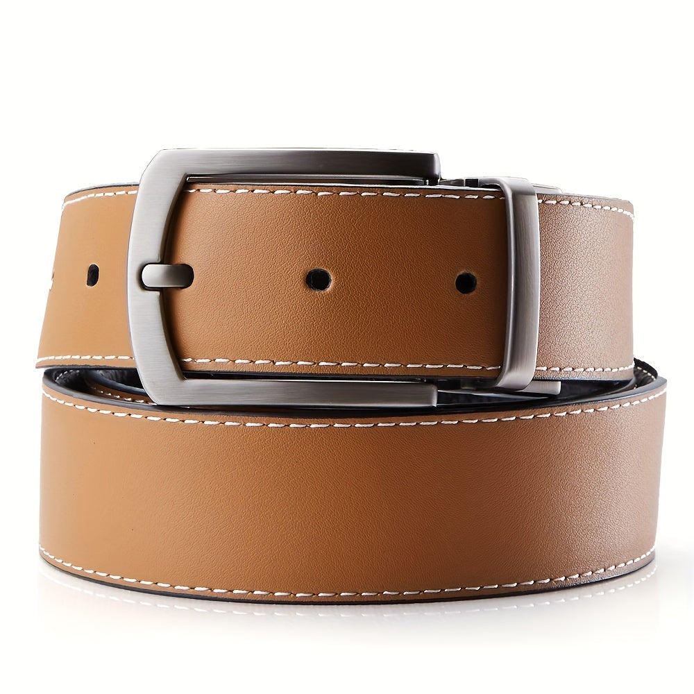 Men's Reversible Genuine Leather Belt with Single Prong Buckle