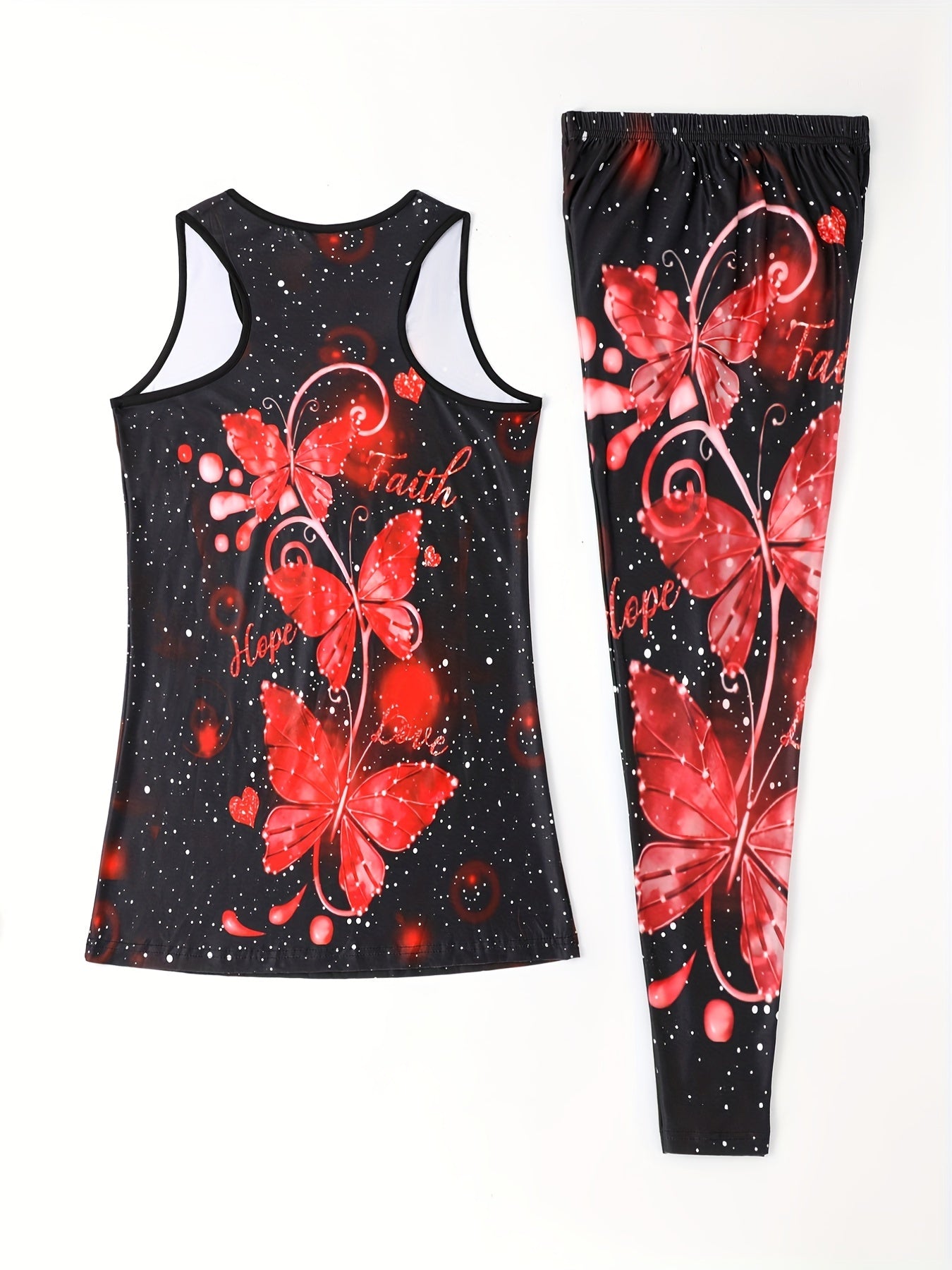 Butterfly Print Casual 2pc Set Tank Top & Slim Pants