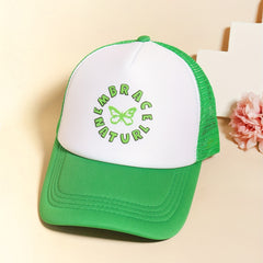 Butterfly Letter Print Trucker Hat Green Baseball Cap Mesh Breathable Dad Hats
