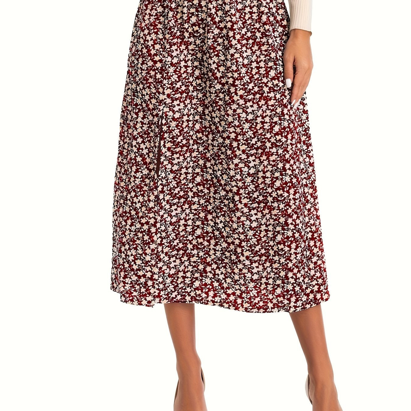 Boho Floral High Waist Split A Line Skirt