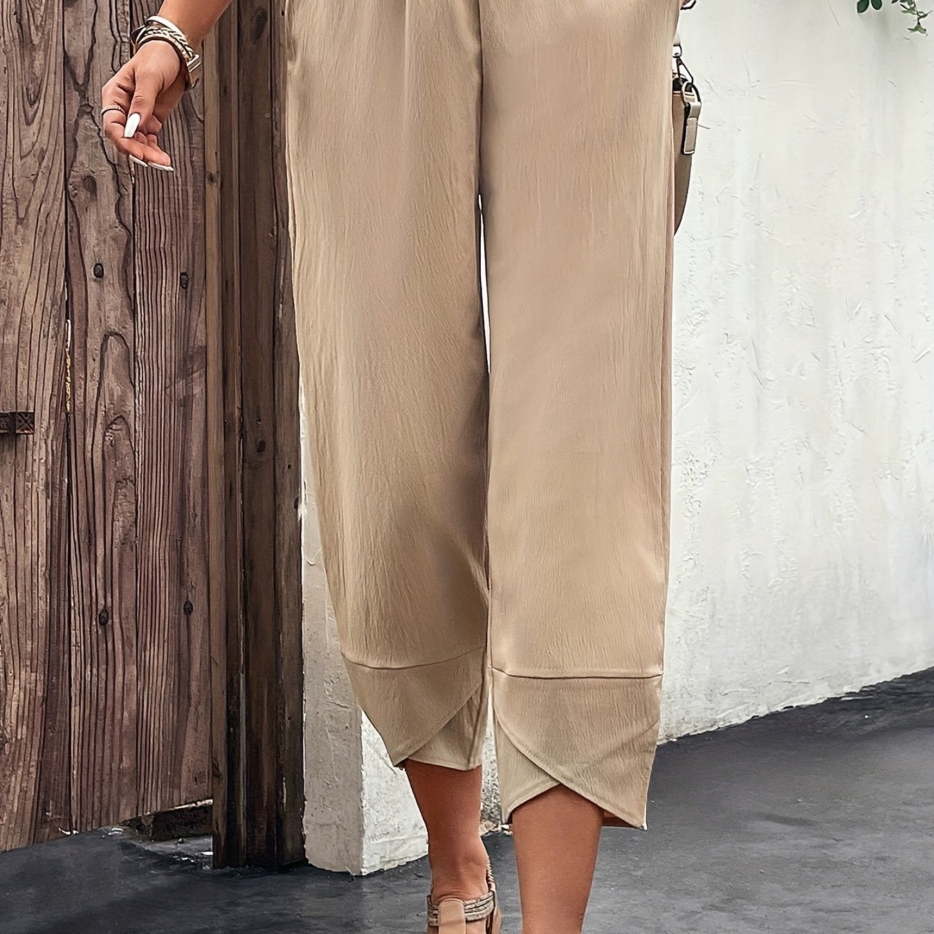 Elastic Waist Cropped Pants Casual Solid Versatile Pants With Pockets