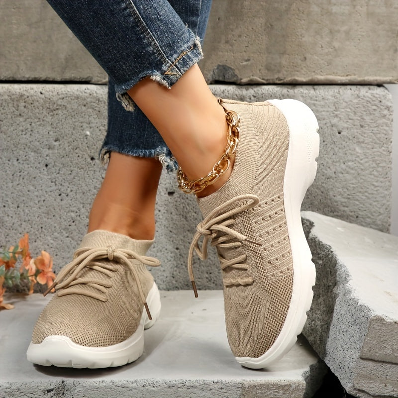 Women's Breathable Mesh Sneakers Casual Lace Up Outdoor Shoes Lightweight