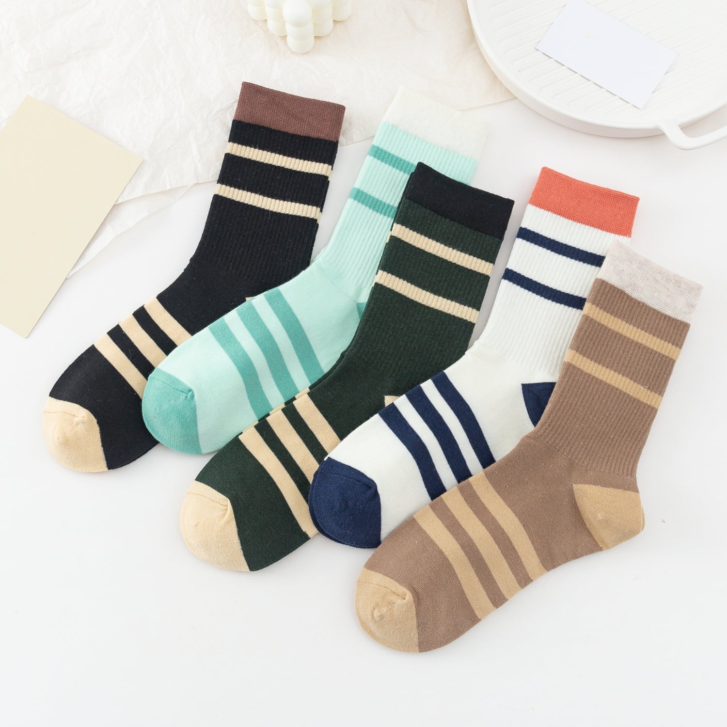5 Pairs Striped Sports Socks Cotton Mid Tube Women's Stockings