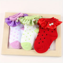 3 Pairs Lace Socks for Girls Pearl Decorations Darling Socks