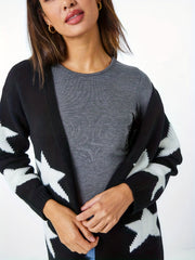 Star Print Open Front Cardigan