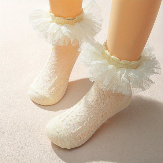 Girls Princess Puffy Mesh Brim Socks for Kids