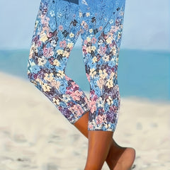 Floral Print Skinny Capris Leggings Stretchy Cropped Leggings