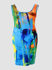 Casual Tank Dress Women's Painting Print Square Neck Slim Fit Dress