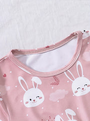 Girls' Bunny Ruffle A-Line Dress Short Sleeve Pullover