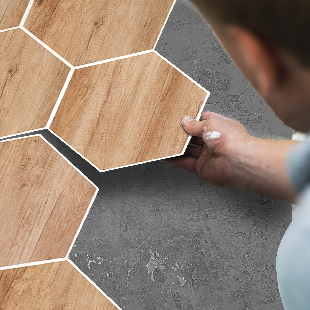 11pcs Wood Grain Self Adhesive Hexagonal Floor Stickers Waterproof